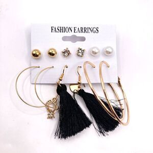 6 pairs of stud dangle hoop earrings